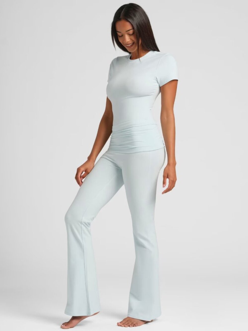 Women's COMFRT SoftStretch Baby Tee & Foldover Pant Set - Powder Blue - Medium